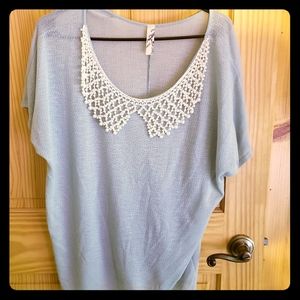 Promesa Beaded Pearl Blue Cute Top